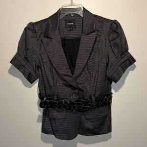 My Michelle Vintage Y2K Dark Grey Patterned Short Sleeve Blazer Chunky Belt M